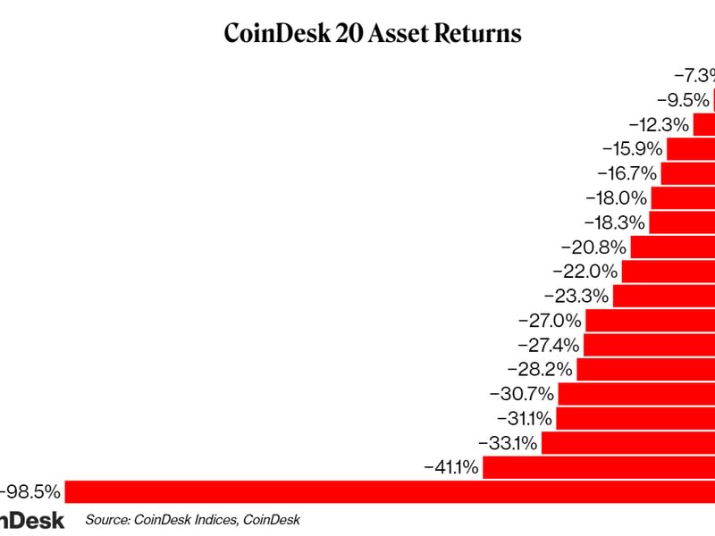 CoinDesk 20 assets saw losses across the board in June 2022.