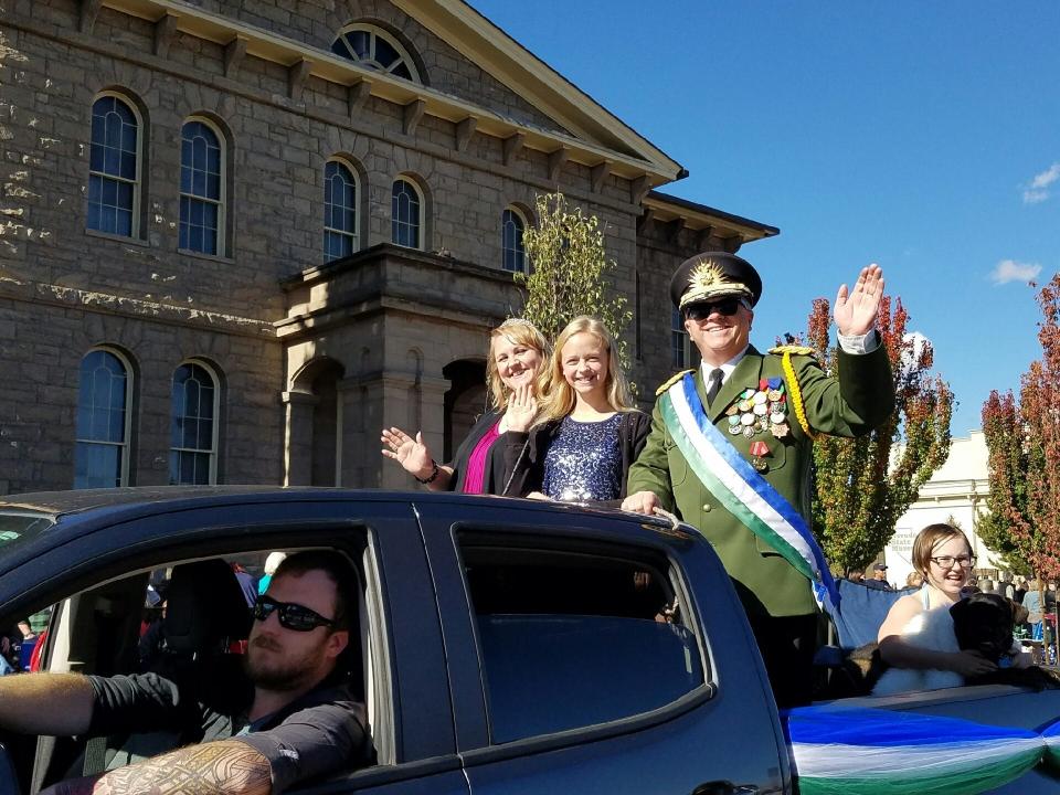 'President' Kevin Baugh and his family participate in the 2016 Nevada Day Parade.