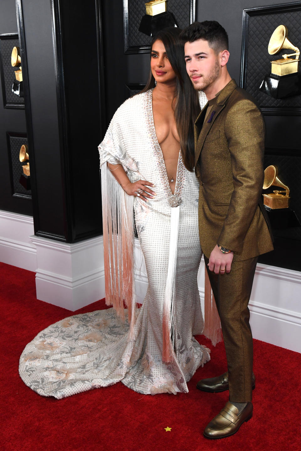 LOS ANGELES, CALIFORNIA - JANUARY 26: Priyanka Chopra Jonas and  Nick Jonas attend the 62nd Annual GRAMMY Awards at STAPLES Center on January 26, 2020 in Los Angeles, California. (Photo by Kevin Mazur/Getty Images for The Recording Academy)