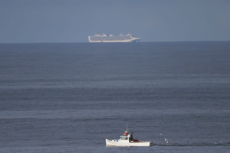 The Grand Princess cruise ship carrying passengers who have tested positive for coronavirus is seen in the Pacific Ocean outside Pacifica