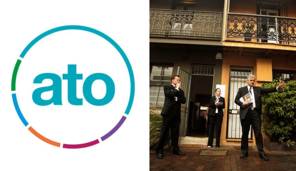 Compliation image of ATO logo and image of real estate agents auctioning a property. 