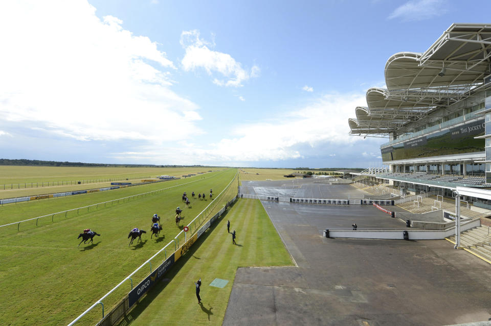 Kameko ridden by Oisin Murphy wins the 2,000 Guineas at Newmarket Racecourse, in Newmarket, England, Saturday June 6, 2020. The 10-1 Kameko upset the odds to beat Pinatubo and win the 2,000 Guineas at Newmarket on Saturday and give jockey Oisin Murphy his first Classic. Pinatubo entered the race unbeaten in six juvenile starts and with the highest 2-year-old rating for 25 years. (Edward Whitaker/PA via AP)