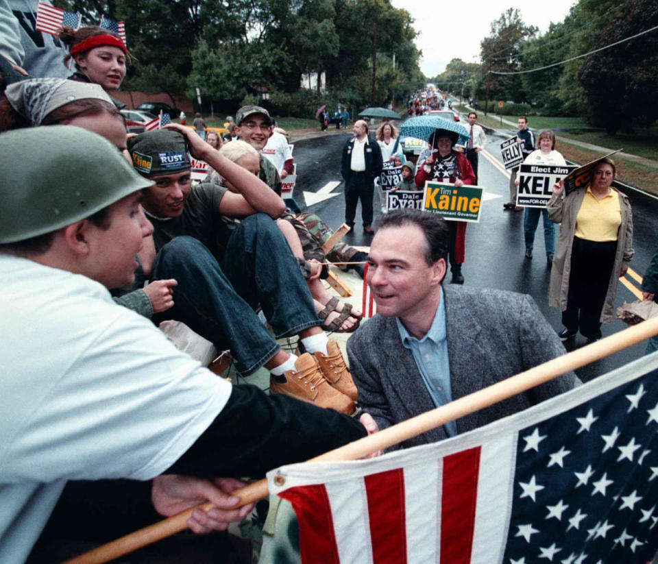 <p>Candidate for Virginia Lt. Gov. Tim Kaine at the Herndon, Va., homecoming parade. (Photo: Tracy A. Woodward/The Washington Post/Getty Images)<br></p>