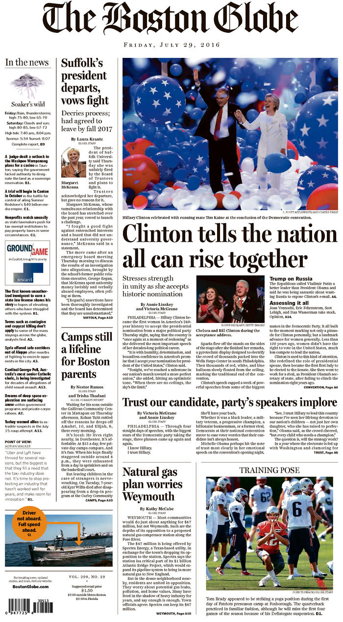 Clinton tells the nation all can rise together - The Boston Globe