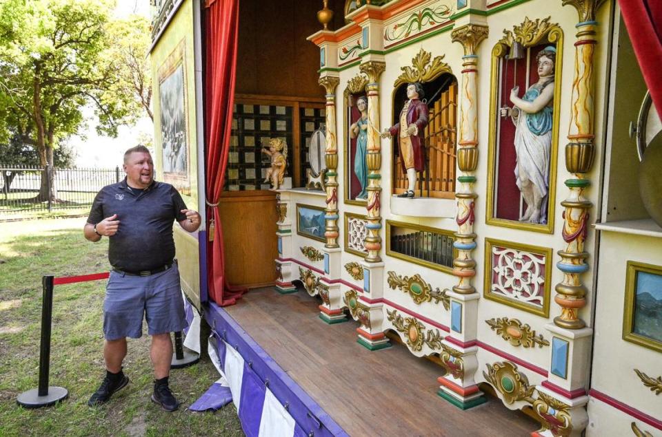 Davey Helm of Helm and Sons Amusements talks about his Stinson Band organ attraction which will face toward Roeding Park’s entrance at Playland.