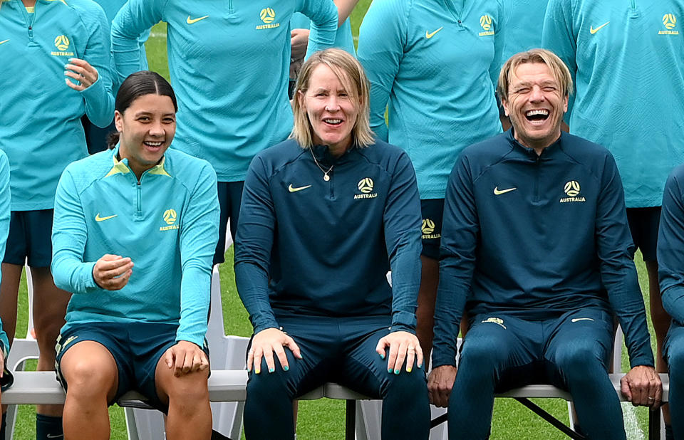 Sam Kerr has a laugh with Tony Gustavsson.