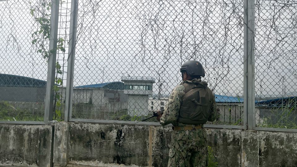 The military guards the outer perimeter of Guayaquil's prison complex, the biggest in the country and the place where Fito was held before his suspected escape. - Sean Walker/CNN