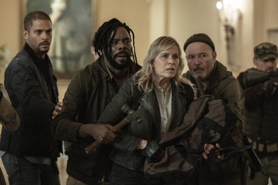 fear the walking dead s08e07 im dickens as madison clark, colman domingo as victor strand, ruben blades as daniel salazar, isha blaaker as frank