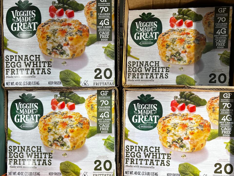 Packages of Veggies Made Great spinach-and-egg-white frittatas on display at Costco.