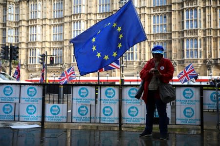 Anti-Brexit protesters demonstrate outside the Houses of Parliament in London