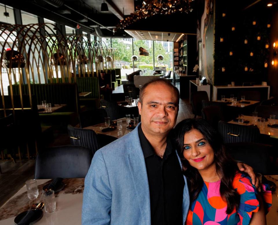 Manoj Kathrani and Tina Vora, co-founders of Tamasha Modern Indian, are photographed in the restaurant on Wednesday, May 8, 2024, in Raleigh, N.C.