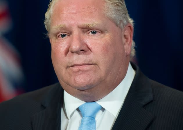 Ontario Premier Doug Ford fights back tears as he answers questions about a disturbing report from the Canadian military regarding five long-term-care homes in Toronto on May 26, 2020.