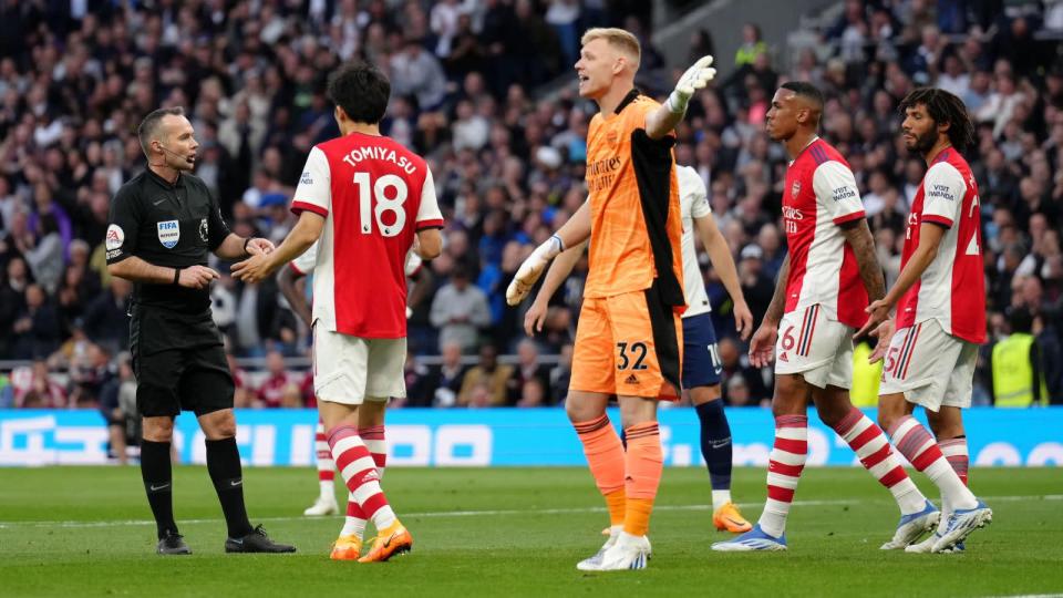 Arsenal goalkeeper Aaron Ramsdale appeals to the referee Credit: PA Images