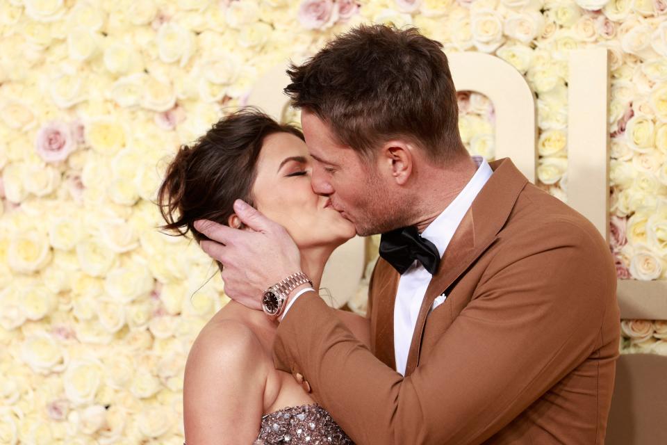 Justin Hartley and Sofia Pernas on the "Golden Globes" red carpet.