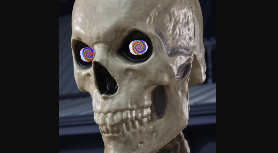 Skelly got an eye upgrade this year.  Now there are eight different eye settings, including rainbow swirls.