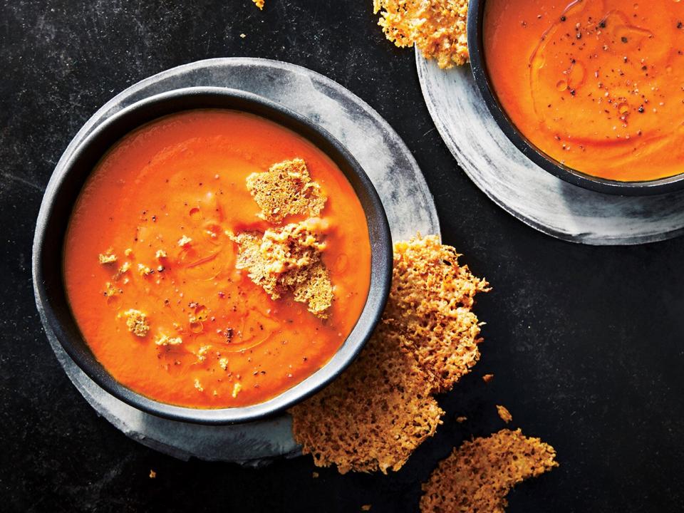 January: Creamy Tomato Soup with Parmesan Crisps