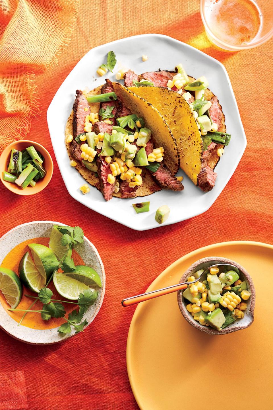 Skirt Steak Soft Tacos with Avocado-Corn Salsa