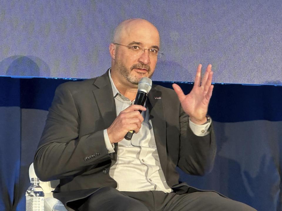 Rob Norton, president of Cordish Gaming, speaks at a gambling conference on Wednesday, May 8, 2024, in Secaucus, N.J. (AP Photo/Wayne Parry)