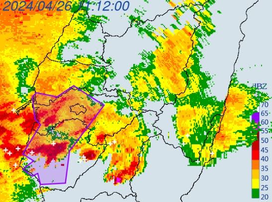 中央氣象署針對「雲林縣、嘉義市、嘉義縣、台南市」發布大雷雨即時訊息，持續時間至13時15分止。（圖／中央氣象署）