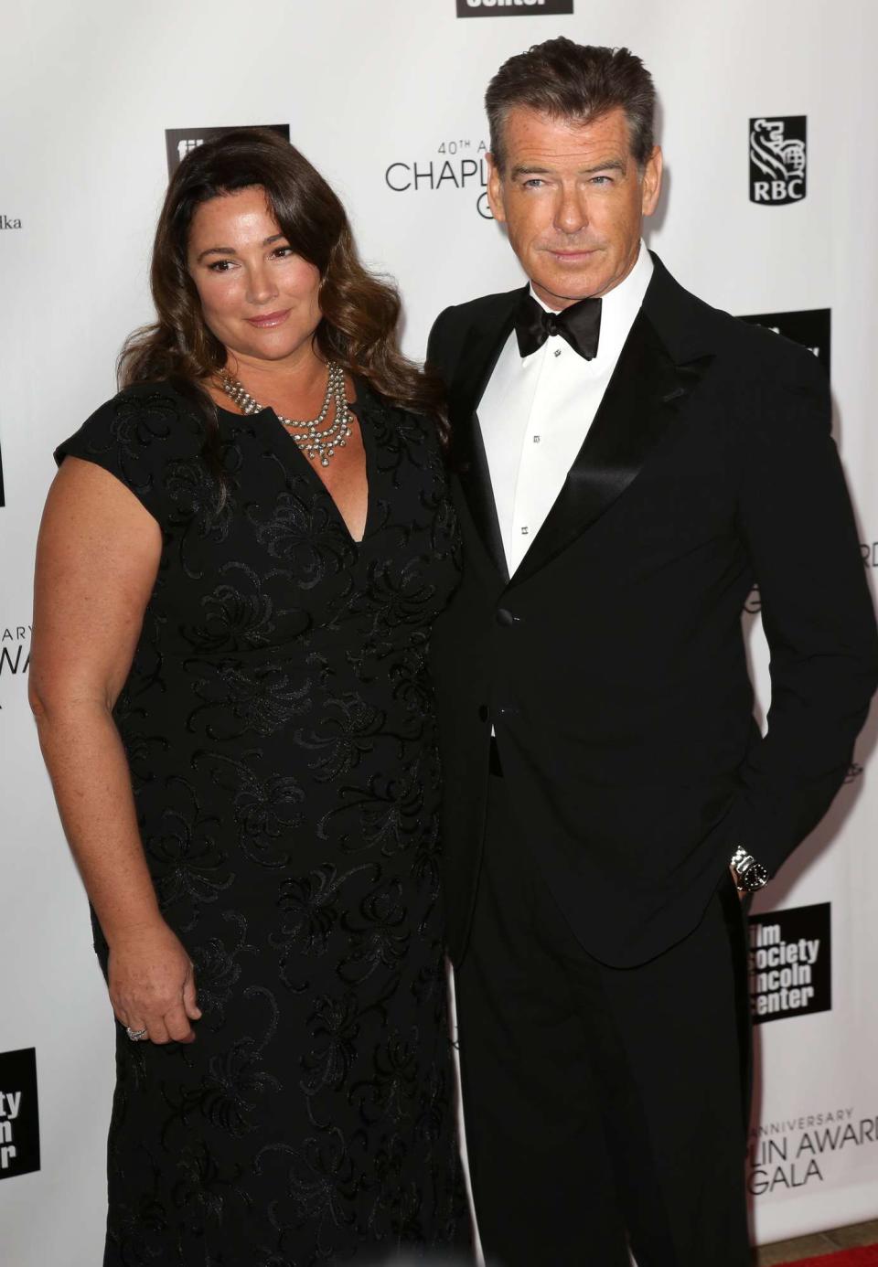 Keely Shaye Smith; Pierce Brosnan arriving for the 40th Annual Chaplin Award Gala Honoring Barbra Streisand at Avery Fisher Hall in New York City