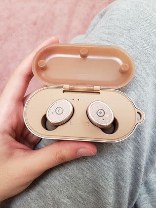 A pair of waterproof wireless earbuds