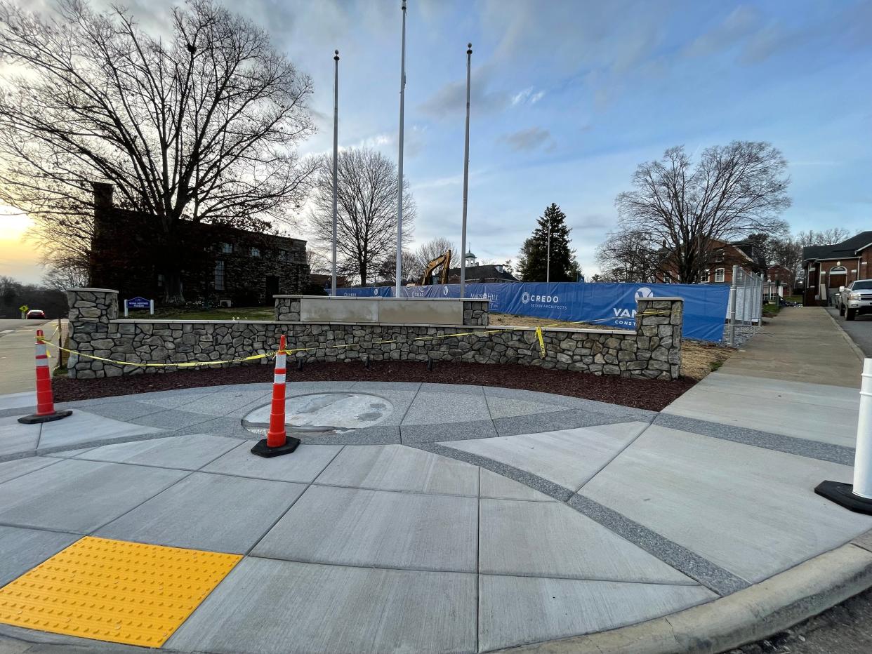 The new construction at Mars Hill University includes a new sign and new construction on the quad.