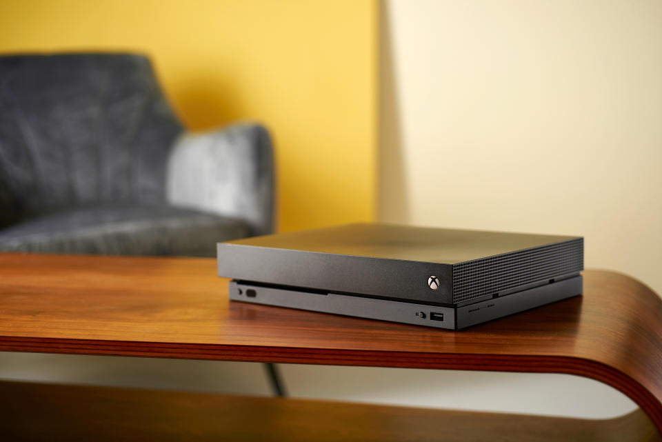 A Microsoft Xbox One X home video game console, taken on October 2, 2018. (Photo by Neil Godwin/T3 Magazine/Future via Getty Images)