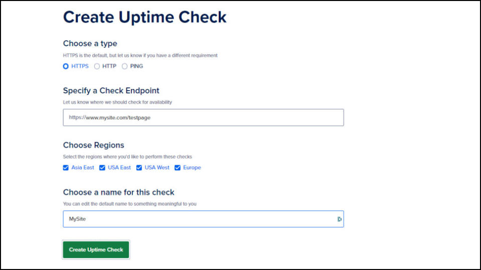 DigitalOcean create uptime check