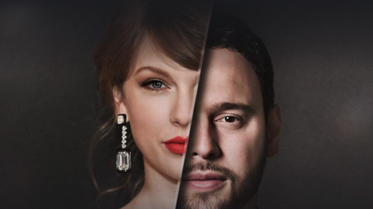  A mashup of Taylor Swift and Scooter Braun's faces in Taylor Swift vs Scooter Braun: Bad Blood. 