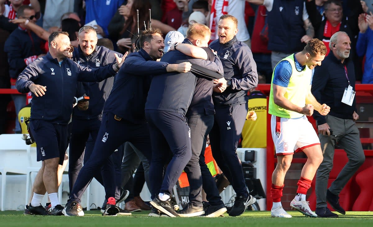 Nottingham Forest celebrate after securing their Premier League future (Getty Images)