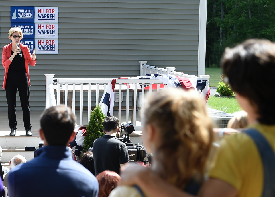 Then-Democratic presidential candidate Sen. Elizabeth Warren, D-Mass., speaks during a house party in Windham, New Hampshire on June 14, 2019. (Staff Photo By Christopher Evans/MediaNews Group/Boston Herald via Getty Images) 