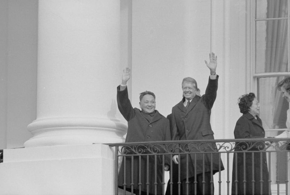 <div class="inline-image__caption"><p>Deng Xiaoping, Vice Premier of China and President Jimmy Carter wave from a balcony at the White House, Washington, D.C. in 1979.</p></div> <div class="inline-image__credit">Library of Congress</div>