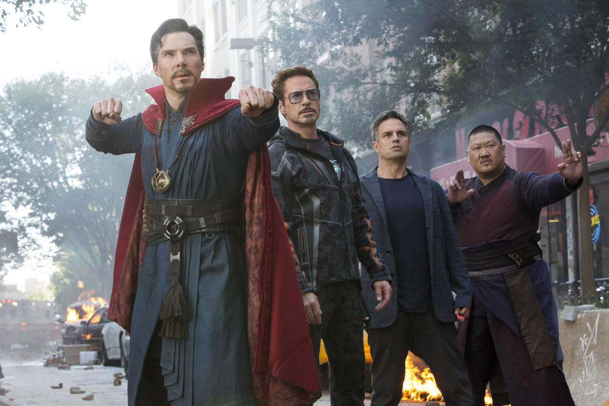 Benedict Cumberbatch, Robert Downey Jr., Mark Ruffalo and Benedict Wong in "Avengers: Infinity War." (Photo: Disney)
