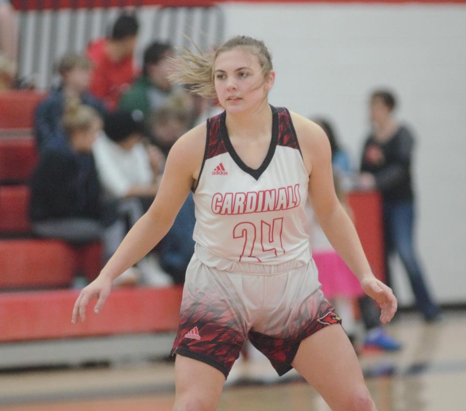 Jayden Marlatt sets up on defense during a matchup between Johannesburg-Lewiston and Pellston on Wednesday, February 1.