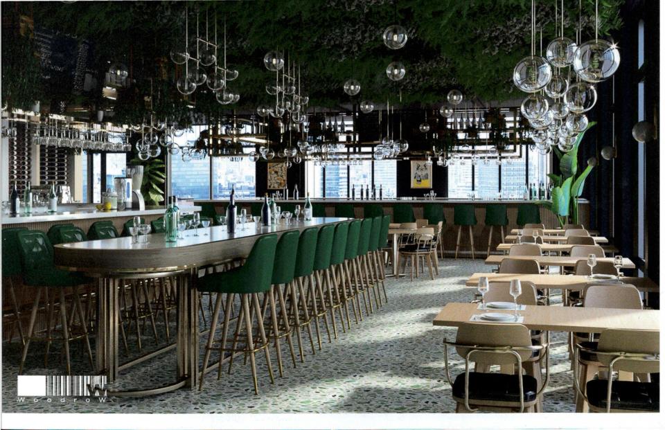 A rendering shows the interior space of CAMP, the new restaurant from Table 301 Restaurant Group located at Camperdown.