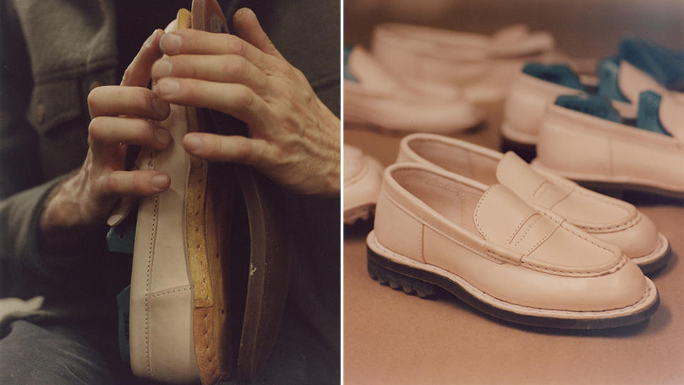 McAteer working on a pair of his handmade loafers.