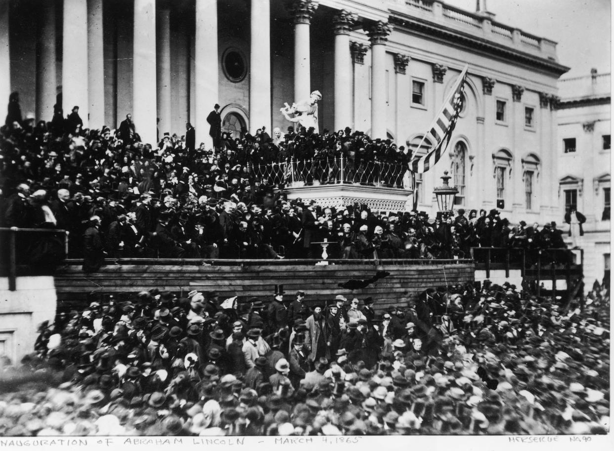 Crowd at President Abraham Lincoln's second inauguration, March 4, 1865. (Photo by Fotosearch/Getty Images).