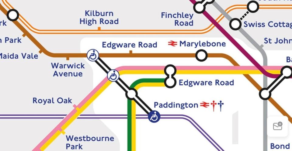 Purple train: How Paddington now appears on the Tube map (TfL)