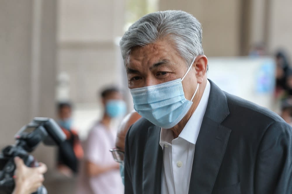 Datuk Seri Ahmad Zahid Hamidi arrives at the Kuala Lumpur High Court Complex August 12, 2020. — Picture by Ahmad Zamzahuri