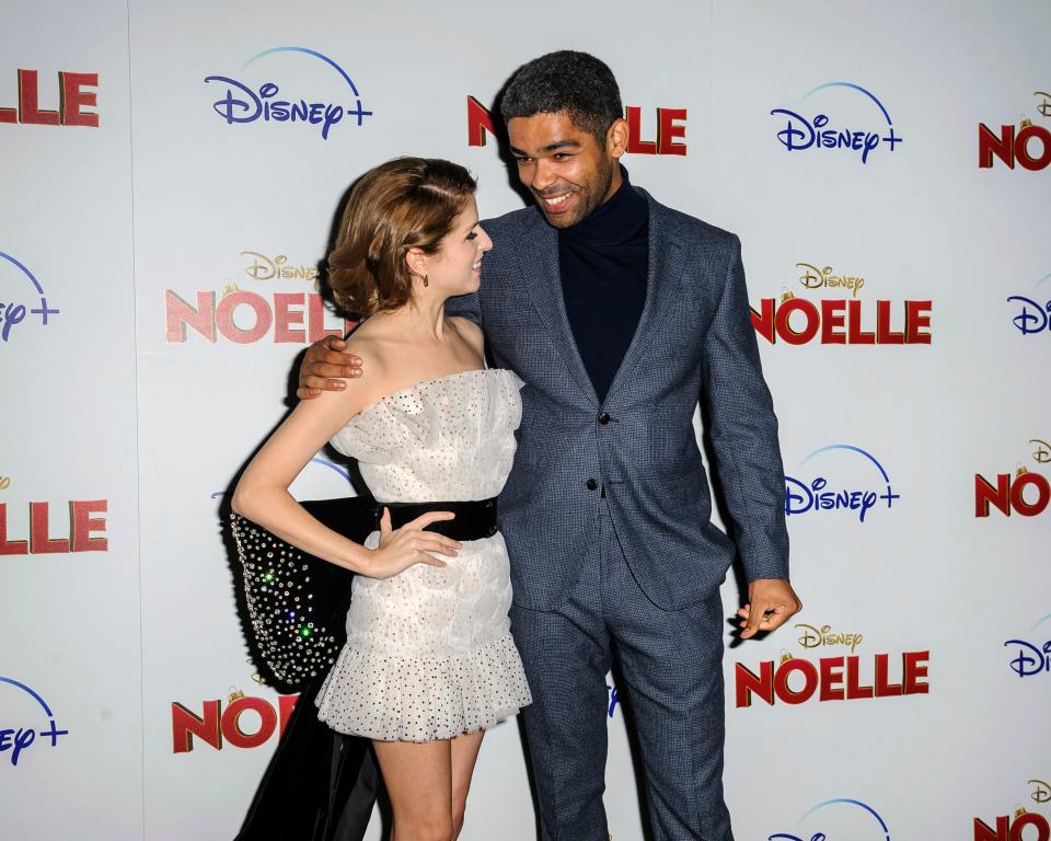 Anna Kendrick, left, and Kingsley Ben-Adir attend a special screening of "Noelle," hosted by Disney+ with The Cinema Society at the SVA Theatre, Monday, Nov. 11, 2019, in New York.