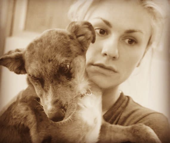 <p>Anna Paquin/Instagram</p> Anna Paquin with Banjo when he was a puppy