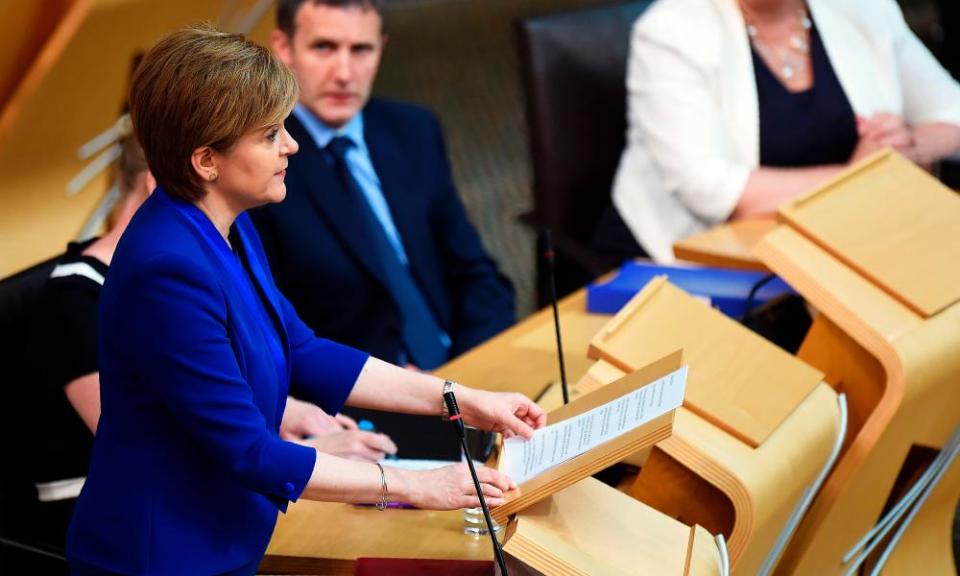 Nicola Sturgeon addresses the Scottish parliament on 27 June.