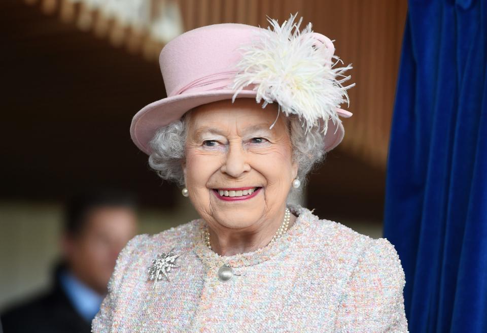 Queen Elizabeth II is seen at the Chichester Theatre while visiting West Sussex on November 30, 2017 in Chichester, United Kingdom.