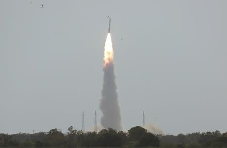 India's Polar Satellite Launch Vehicle (PSLV) C38, carrying Cartosat-2 and 30 other satellites, lifts off from the Satish Dhawan Space Centre in Sriharikota, India, June 23, 2017. REUTERS/P. Ravikumar