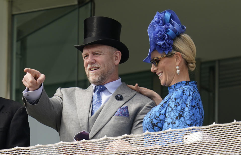 Mike and Zara Tindall in the stands on Derby Day during the Cazoo Derby Festival 2022 at Epsom Racecourse, Surrey. Picture date: Saturday June 4, 2022.