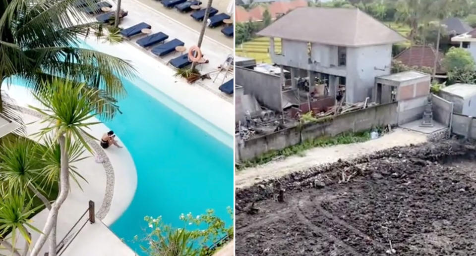 Seorang turis Belanda menginap di sebuah penginapan di Bali, Canggu, namun dikejutkan dengan lingkungannya.  Sumber: TikTok/luna_maryse