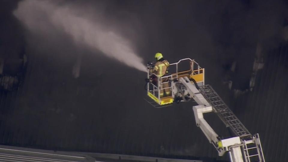 A factory has been engulfed in flames in Sydney's west. Picture:  Nine