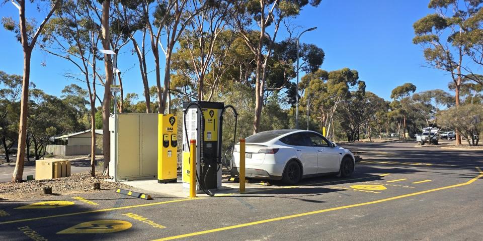 Recharging at the RAA 150 kW DC station at Leigh Creek in South Australia. 