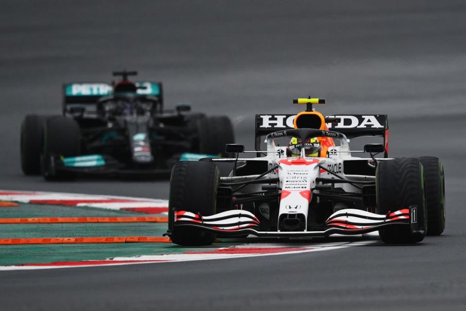 Perez leading Lewis Hamilton at the Turkish GP (Getty Images)
