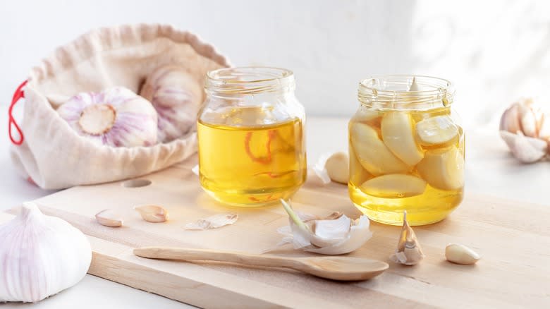 Jars of fermented garlic honey